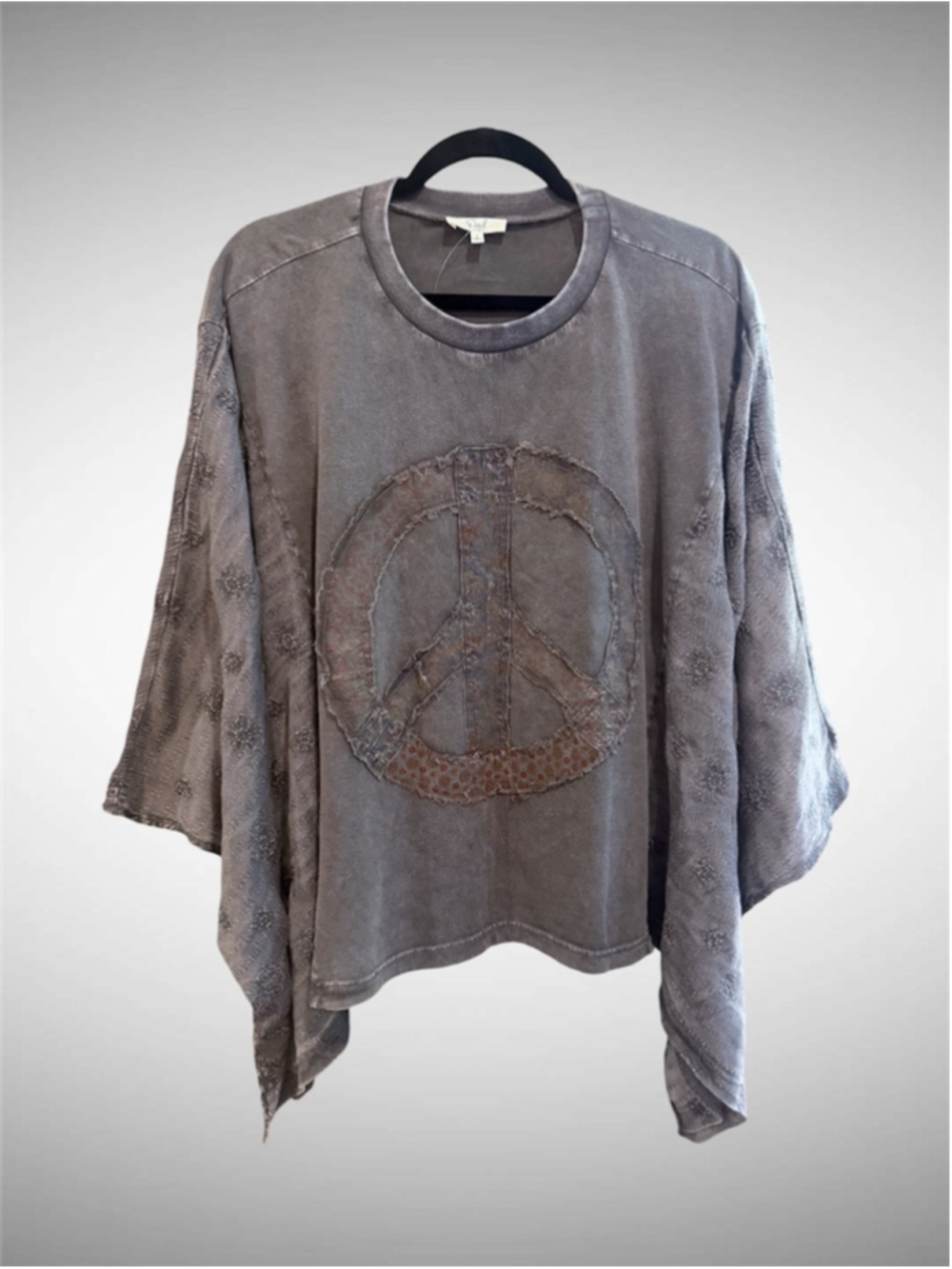 Easel Oversized Peace Path Embroidered Washed Top Size S